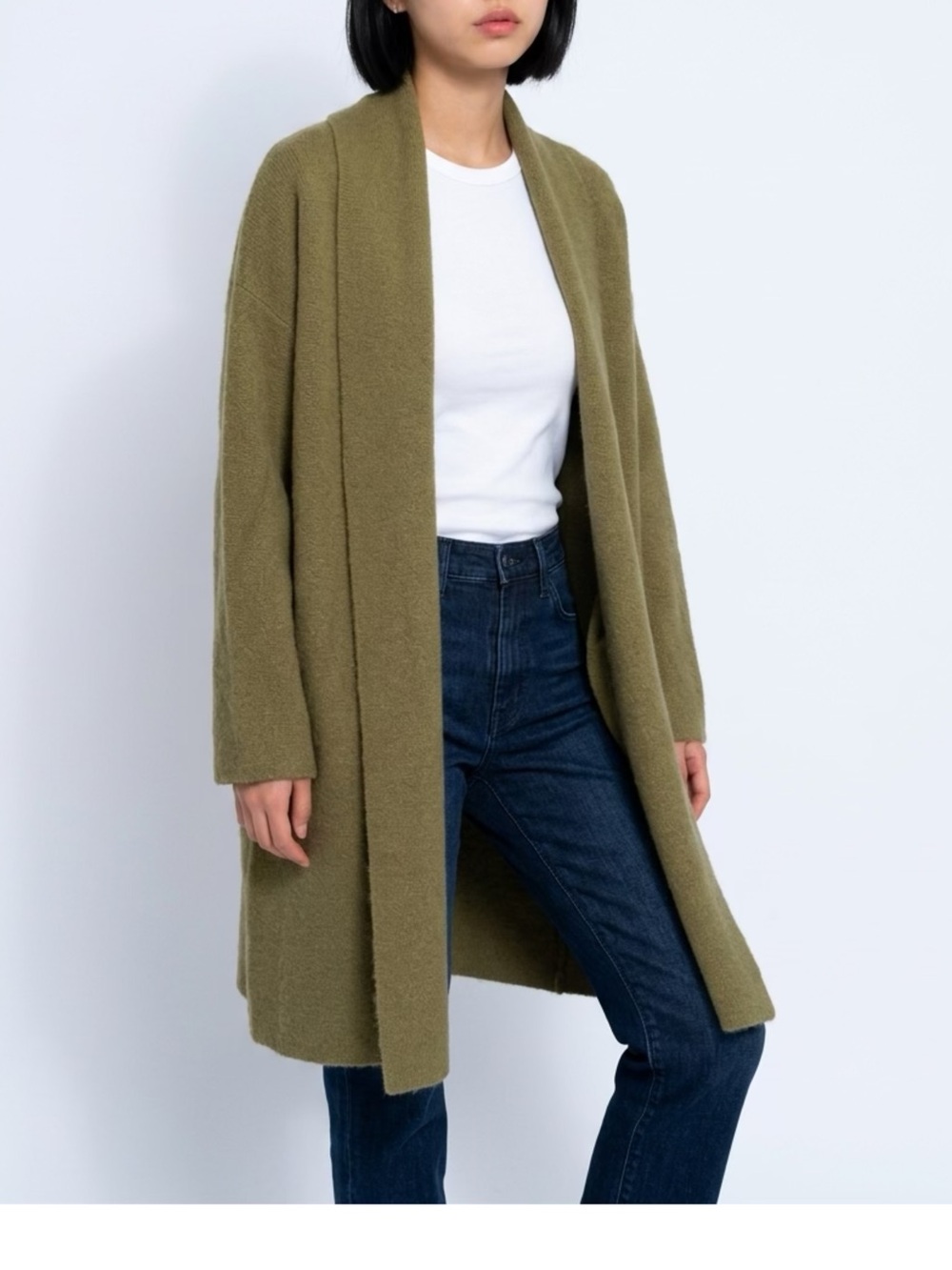 Anthropologie Olive Open-Front Longline Cardigan